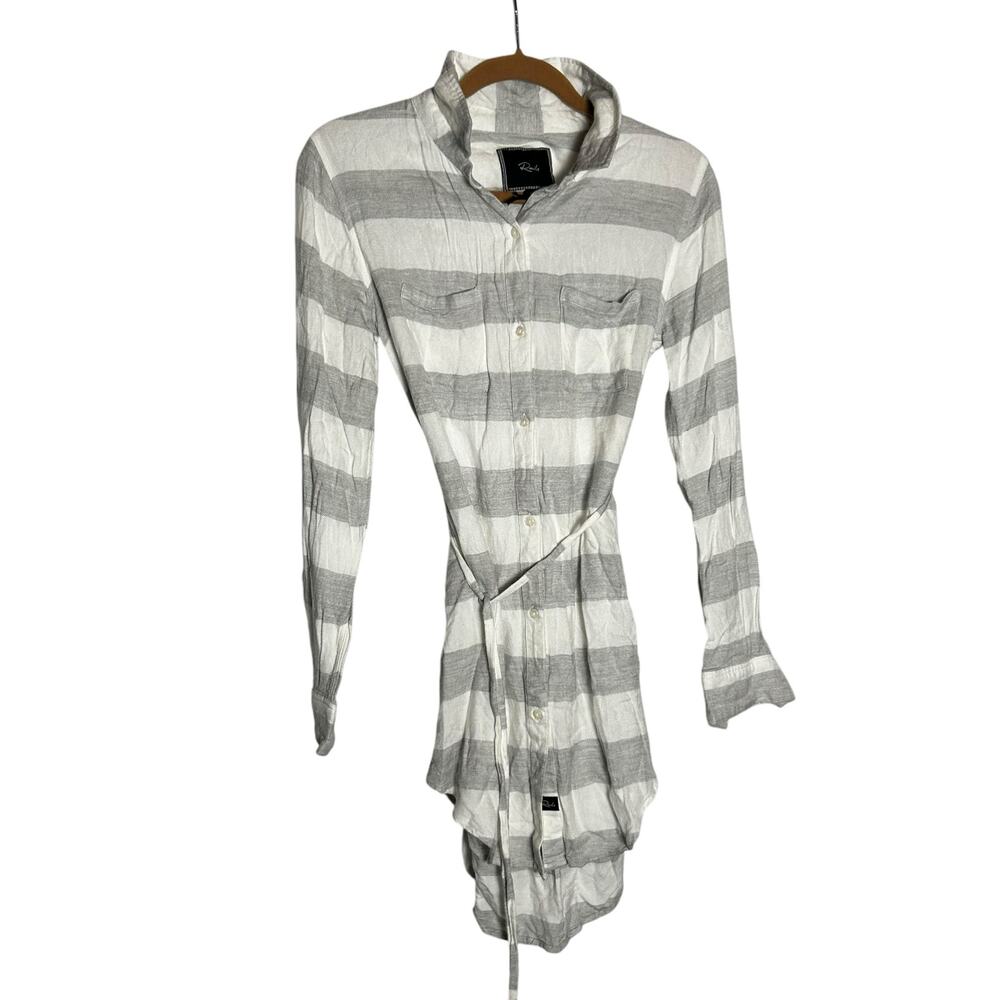 Rails Gray & White Striped Long Sleeve Button Front Shirt Dress Size Small